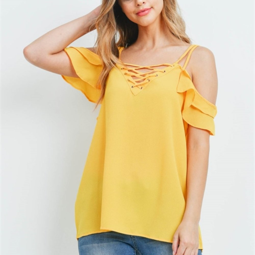 New Junior's Cute Boutique yellow open shoulder